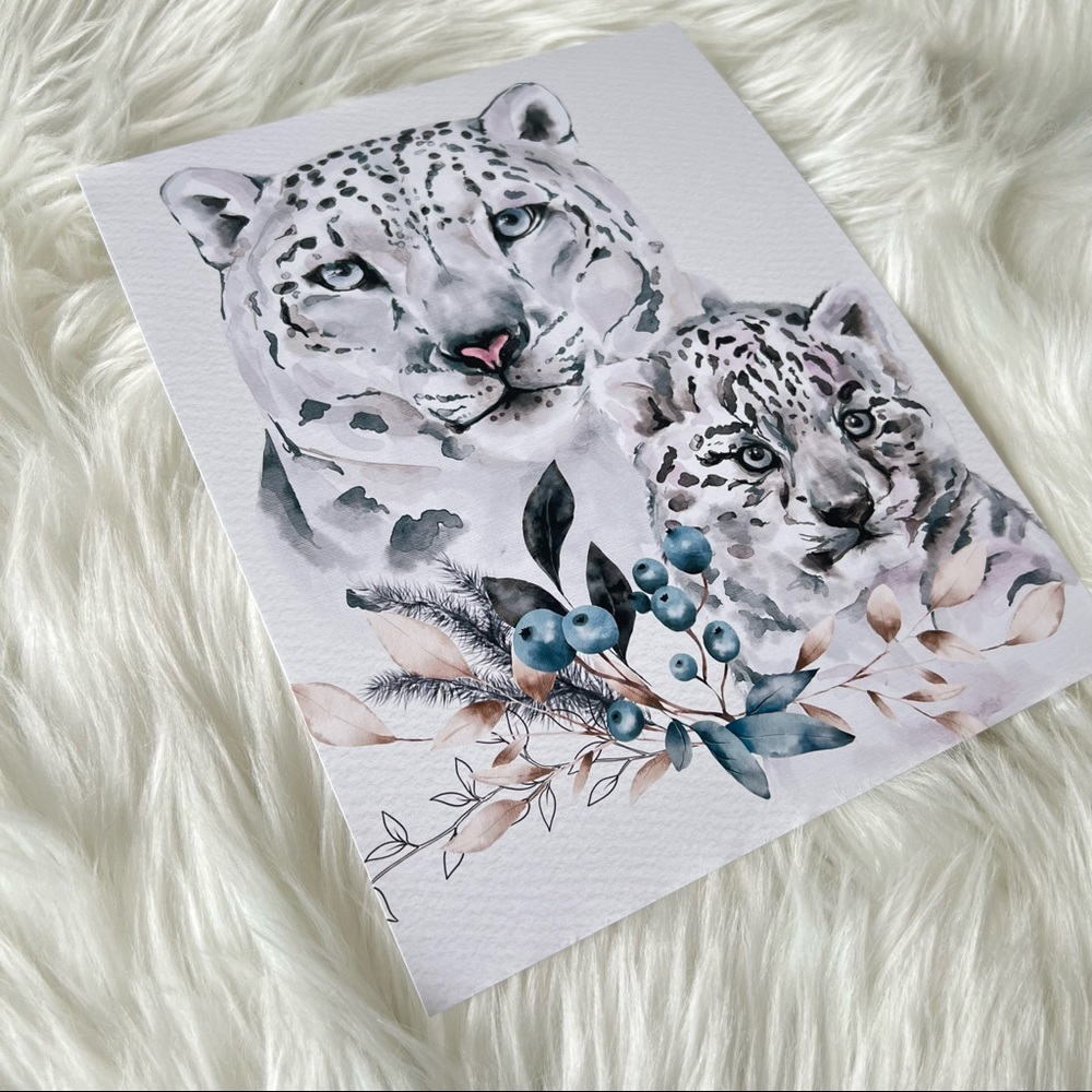 Wall Art Print Watercolor Snow Leopard Arctic Poster Unframed - Picture 10 of 12